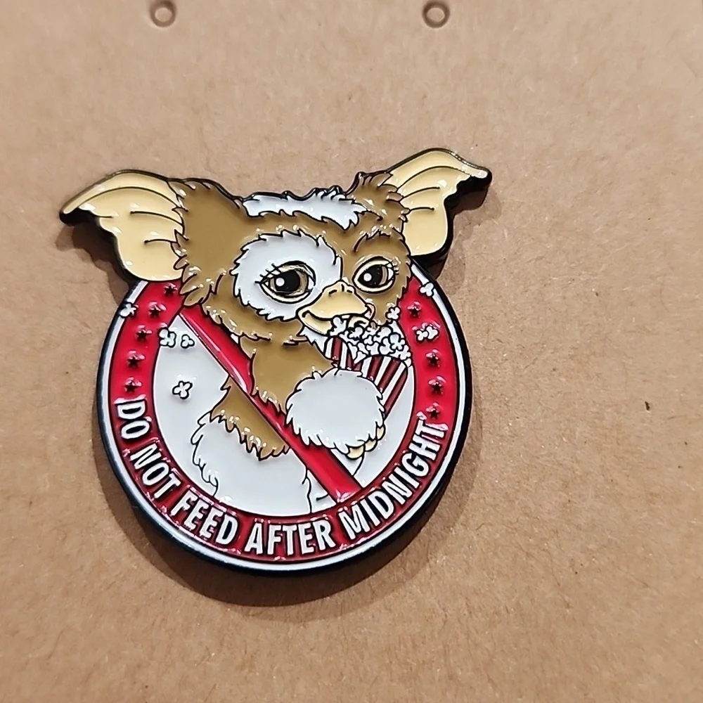 Do Not Feed After Midnight Gizmo Enamel Brooch - Brown & Red